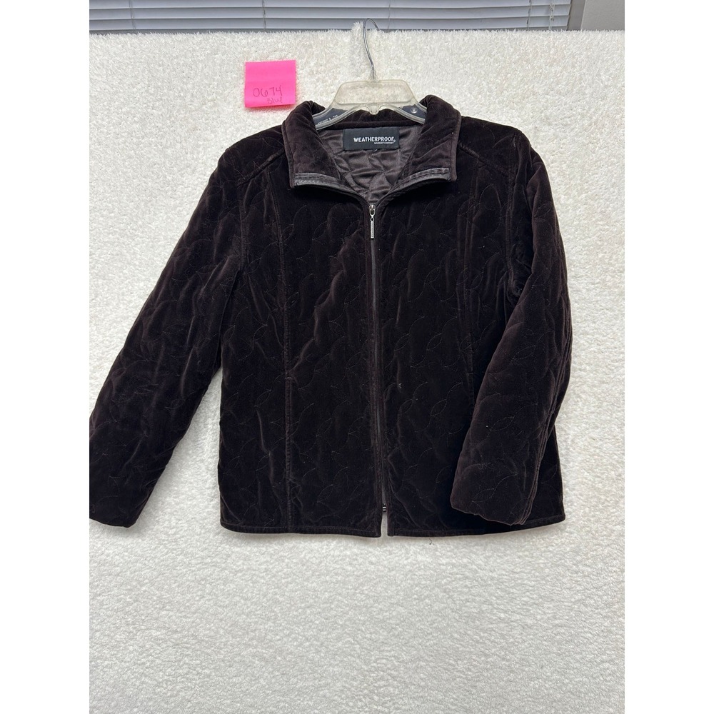 Weatherproof Garment Co Womens Quilted Velvet Jacket Brown Full Zip Size M